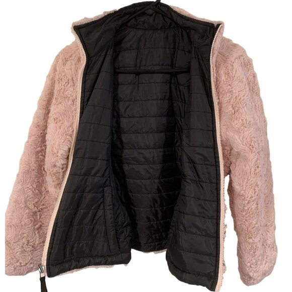 ME JANE Reversible Sherpa Jacket Womens Medium Full Zip Quilted Fuzzy Coat Warm - Picture 2 of 7